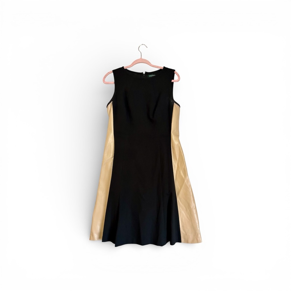 Lauren Ralph Lauren Colorblock Faux Leather Panel Cocktail Dress